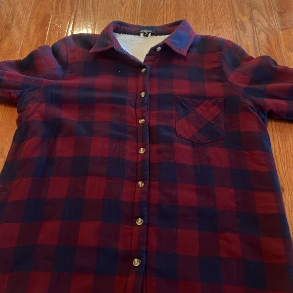 Ambiance Red & Blue Sherpa Lined Flannel Women’s Size Large - Picture 4 of 8